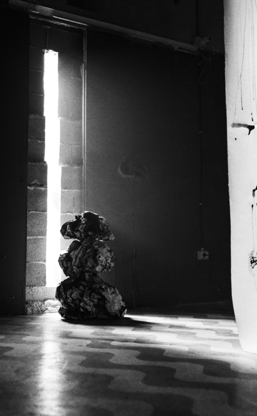 Floating Water Stones in an industrial space, black and white