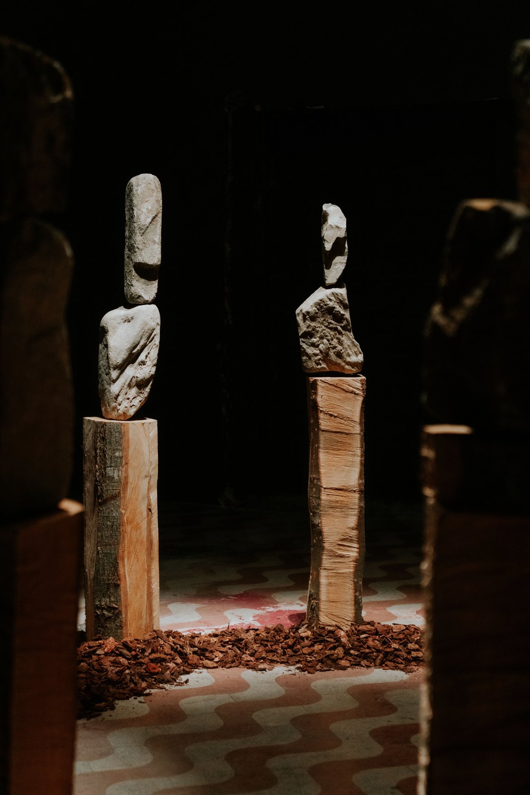 Yes, But… 2026, standing stones on a patterned floor